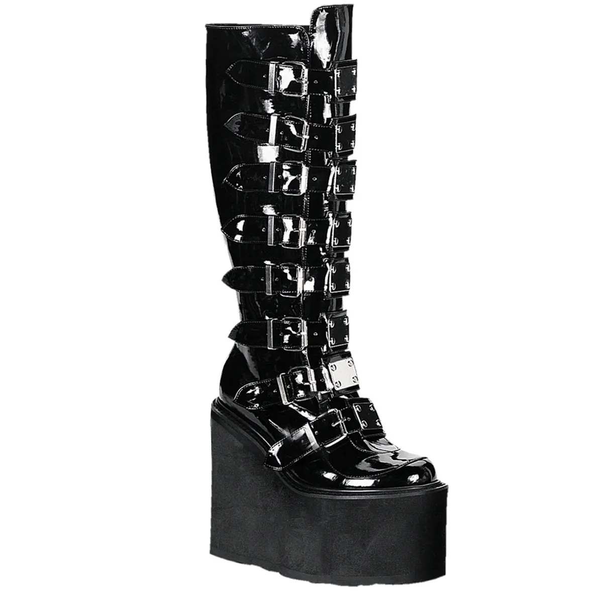 SWING-815 DemoniaCult Black Patent Sexy Women's Mid-Calf & Knee High Boots (Alternative Footwear)